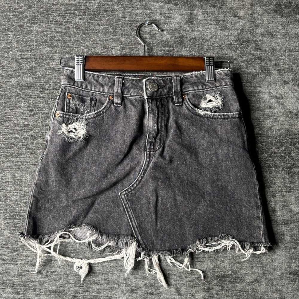 BDG Urban Outfitters Distressed Denim Mini Skirt Washed Black XS 28 Waist Y2K